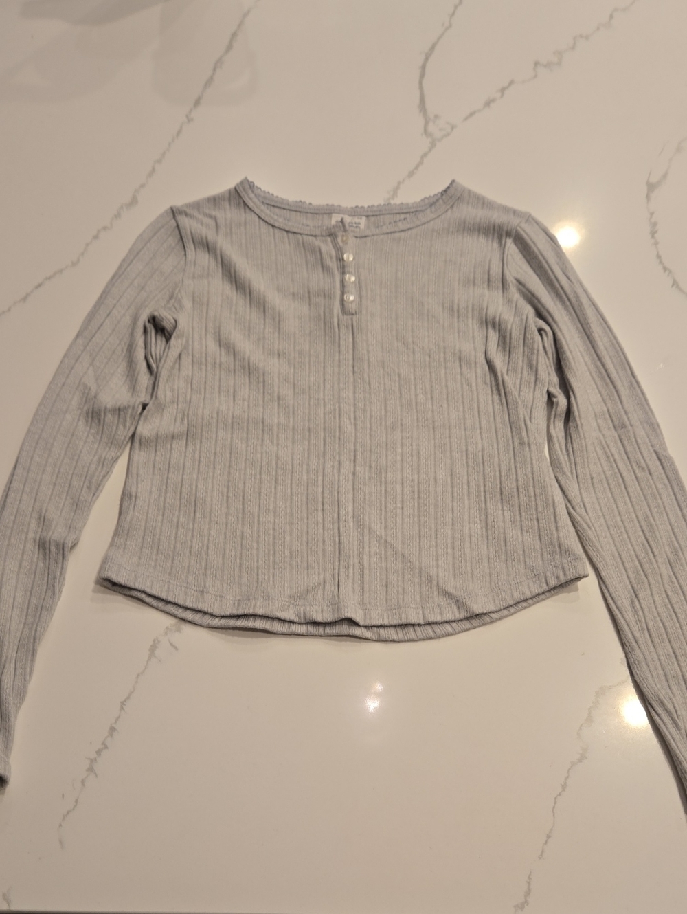 abercrombie kids light heather gray ribbed Long Sleeve top